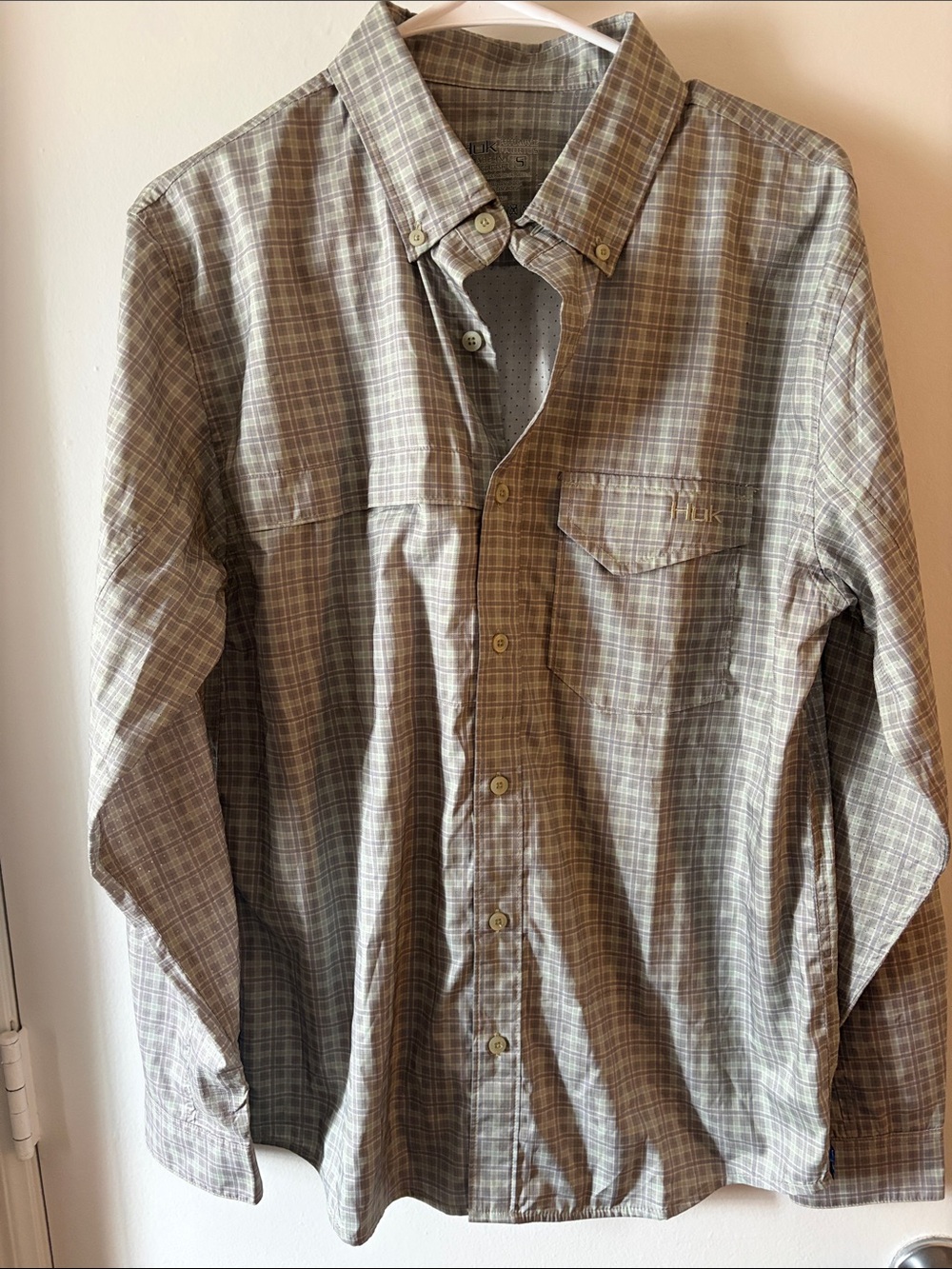 Huk Men's Plaid Button-Down Shirt - Olive & Beige